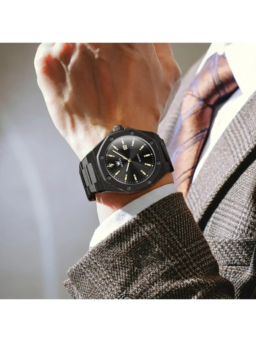 Luxury Octagonal Men's Dress Watch - Stainless Steel, Quartz Analog, Luminous